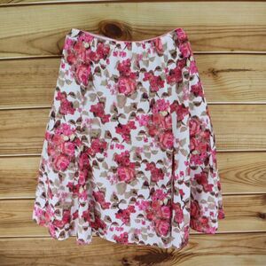 Sag Harbor Midi Skirt A-Line Elastic Waist Womens M Pink‎ White Floral Polyester